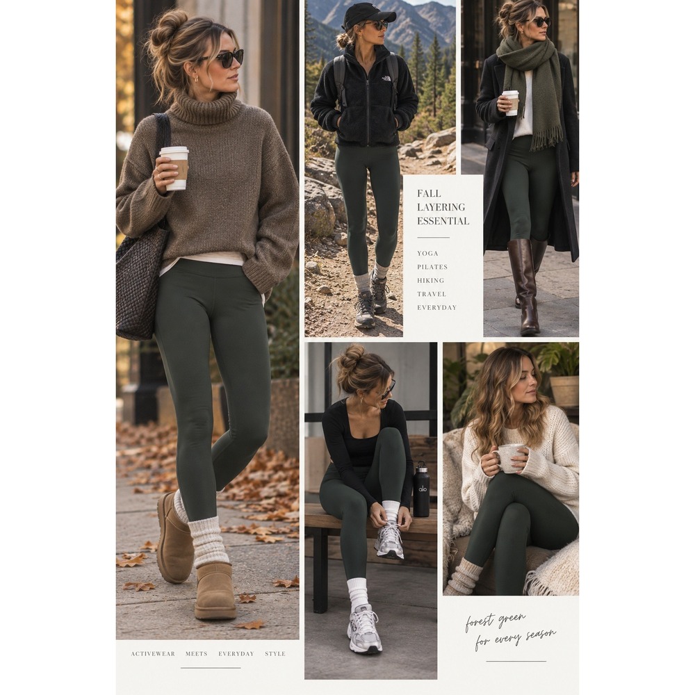 ALO Yoga Forest Green High-Waist Leggings fall activewear layering yoga md